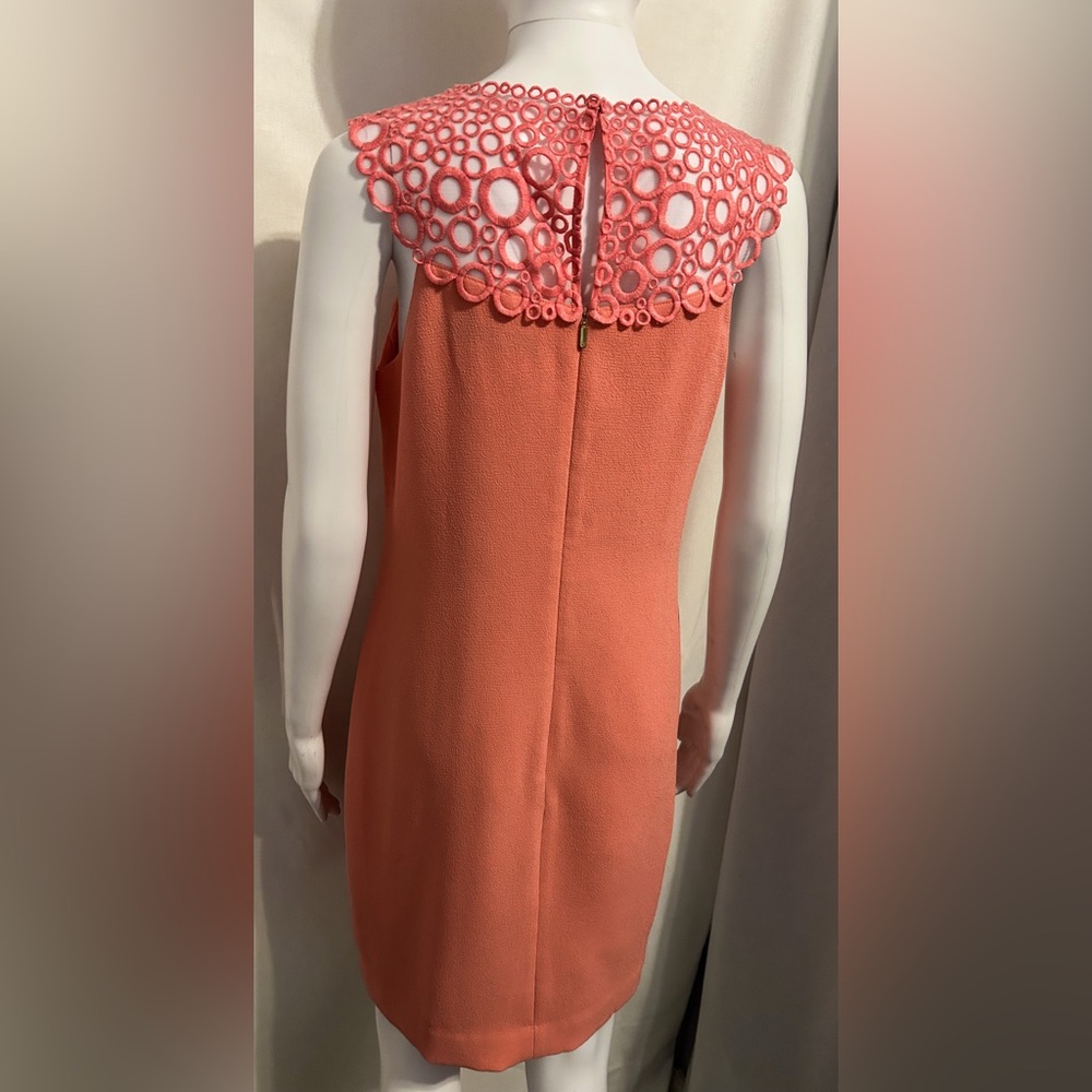 Trina Turk 0 Coral Pink Embroidered Sheath Cocktail Party Dress Elegant Boho - Picture 9 of 10